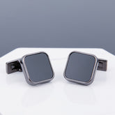 Men's Cufflinks Black Face Grey Copper Sleeve Stud